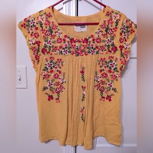 Savanna Jane Mustard Floral Embroidered Blouse